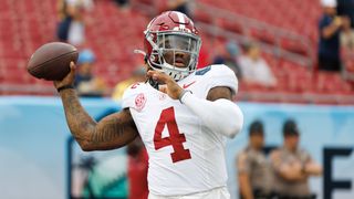 Jalen Milroe's 3 Best NFL Draft Fits (2025 NFL Draft). Photo by Matt Pendleton-Imagn Images