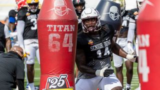 Shemar Stewart Boosting 1st Round Potential At Senior Bowl (Senior Bowl). Photo by  Vasha Hunt-Imagn Images