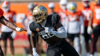 Femi Oladejo Just Scratching Surface Of Immense Potential (NFL Combine). Photo by Vasha Hunt-Imagn Images